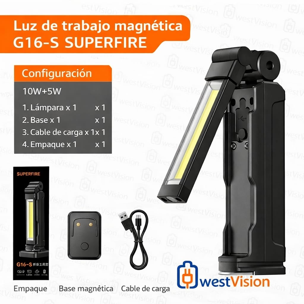 Luz de Trabajo Magnética SUPERFIRE G16-S Recargable 10W