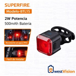 Luz Trasera para Bicicleta SUPERFIRE BTL15 2W Recargable IP55