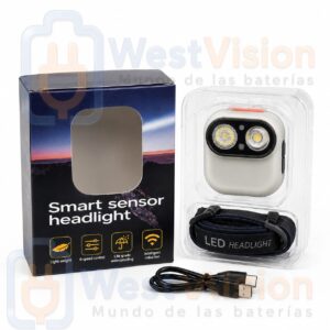Linterna Frontal LED con Sensor Inteligente 350 Lúmenes Recargable