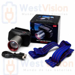 Linterna Frontal LED L-42 Recargable USB Tipo-C con Zoom y Batería 18650