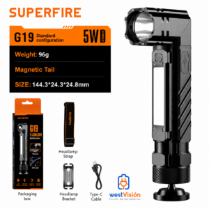 Linterna Superfire G19 5W / 340 LUMENES recargable magnética