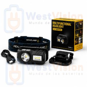Linterna Frontal LED Recargable con Sensor de Movimiento USB-C