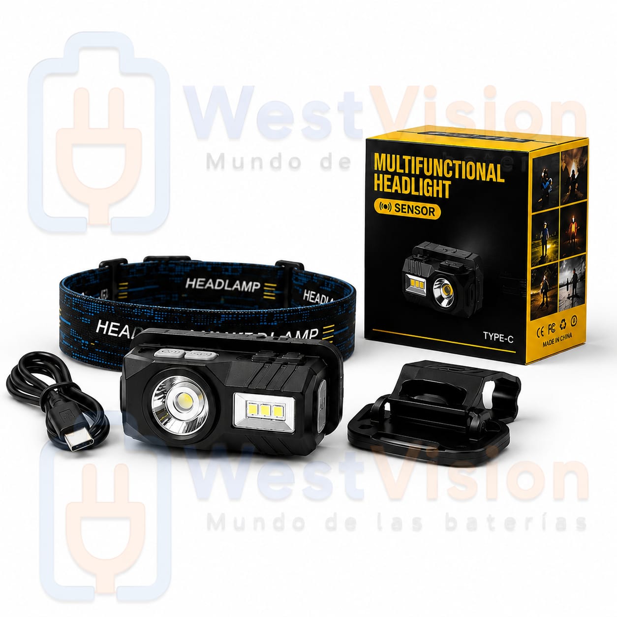 Linterna Frontal LED Recargable con Sensor de Movimiento USB-C