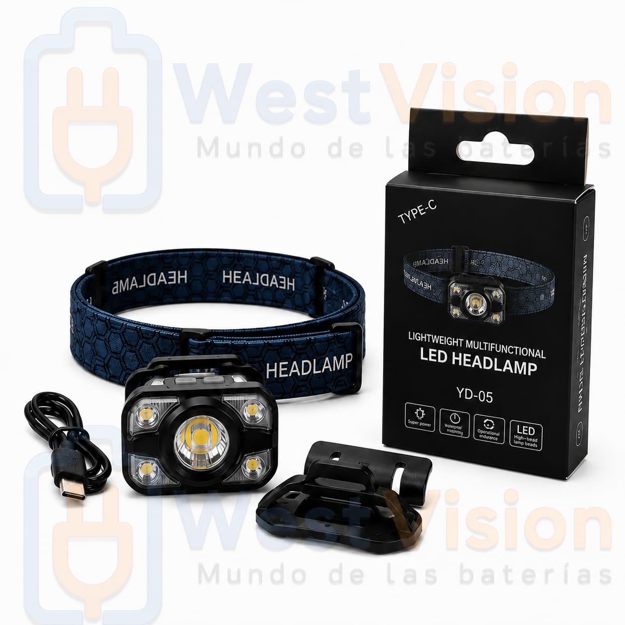 Linterna Frontal LED Recargable YD-05 USB-C