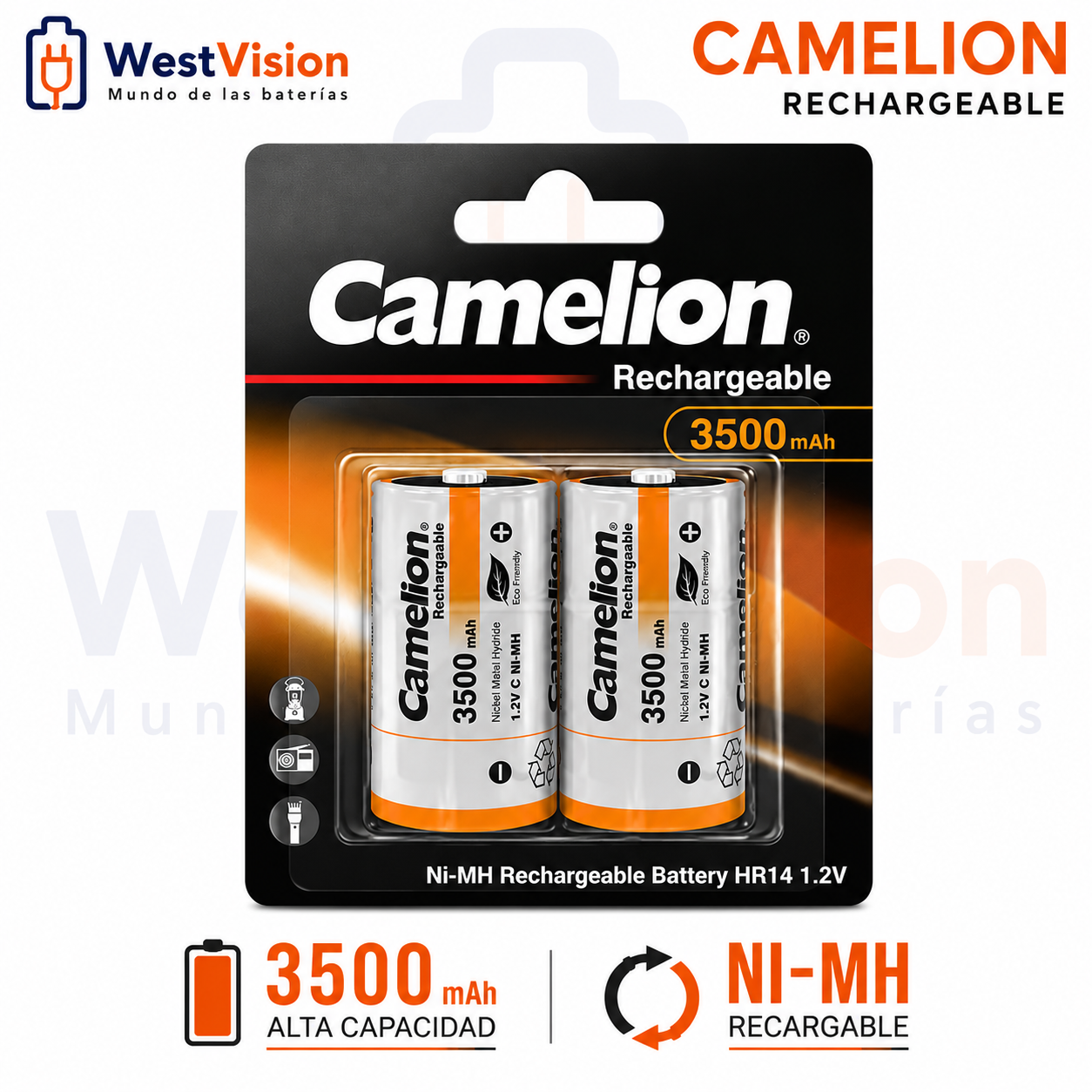 Pila Recargable Camelion C Ni-MH 3500mAh 1.2V – Blíster x2