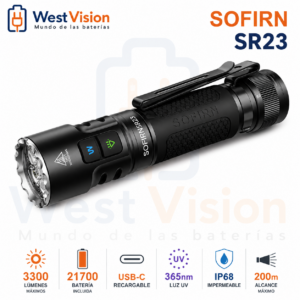Linterna LED Sofirn SR23 Recargable 3300 Lúmenes UV 365nm