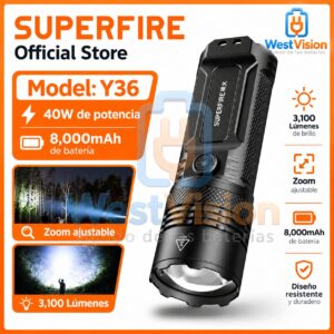 Linterna Recargable SUPERFIRE Y36 3100 Lúmenes 40W